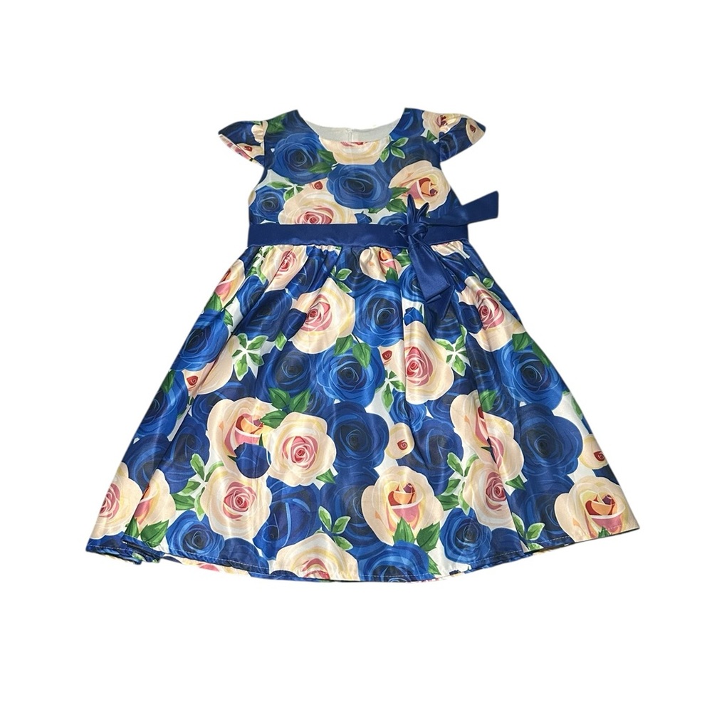 Floral Blue Dress with Bow